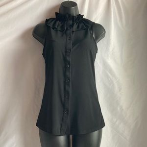 The Limited Ruffled Collar Black Buttoned Front Tank Top Size Small